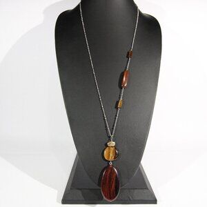 NWT J. Jill Silver and Gold Tone Necklace with a Wooden Pendant